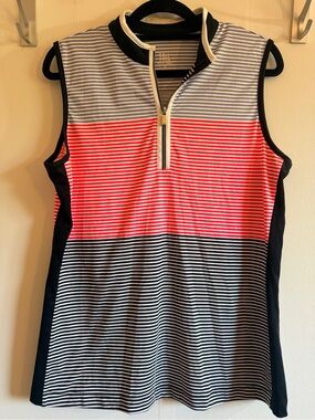 Tail White Label M Golf Top Sleeveless Quarter Zip Striped Colorblock